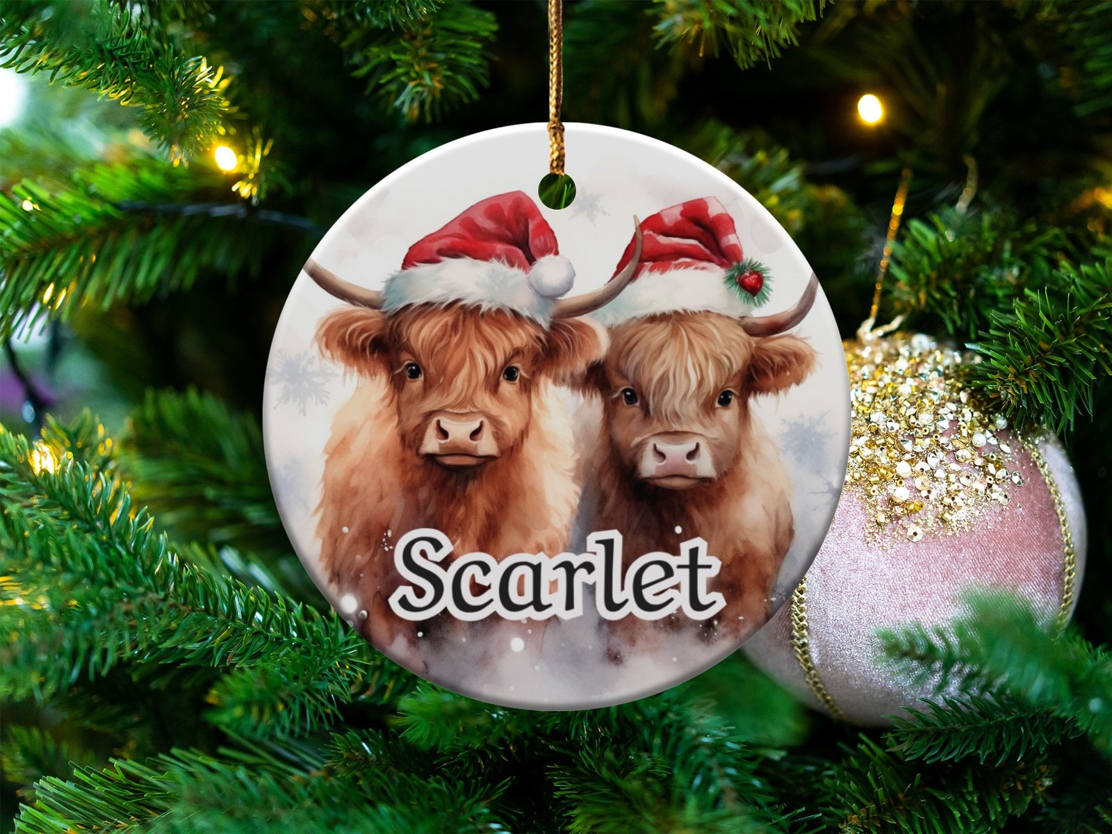Personalized Highland Cow Christmas Ornament