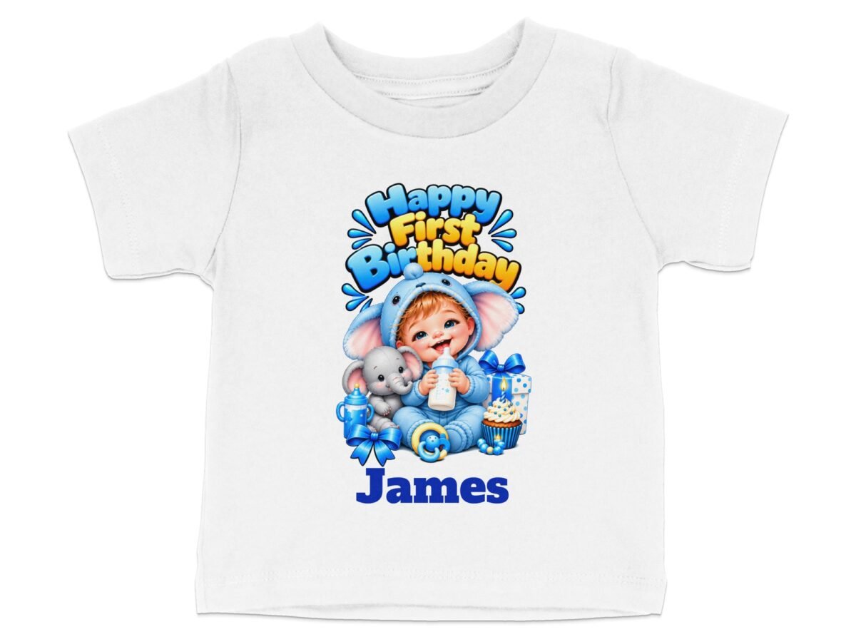 Baby Boy First Birthday T-Shirt - Elephant Theme