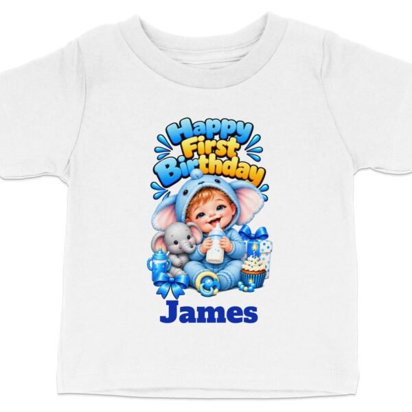Baby Boy First Birthday T-Shirt - Elephant Theme