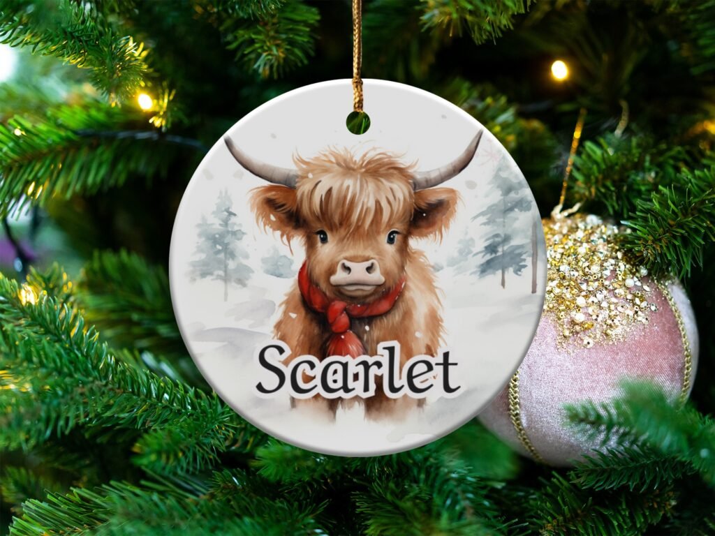 Personalized Highland Cow Christmas Ornament