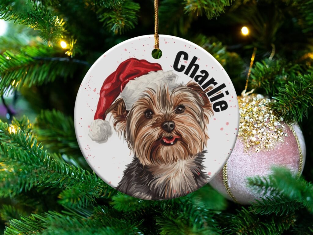 Custom Yorkie Santa Christmas Dog Ornament