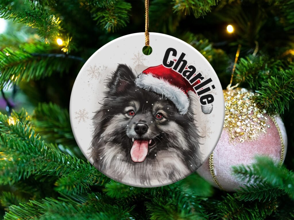 Festive Keeshond Dog Christmas Ornament