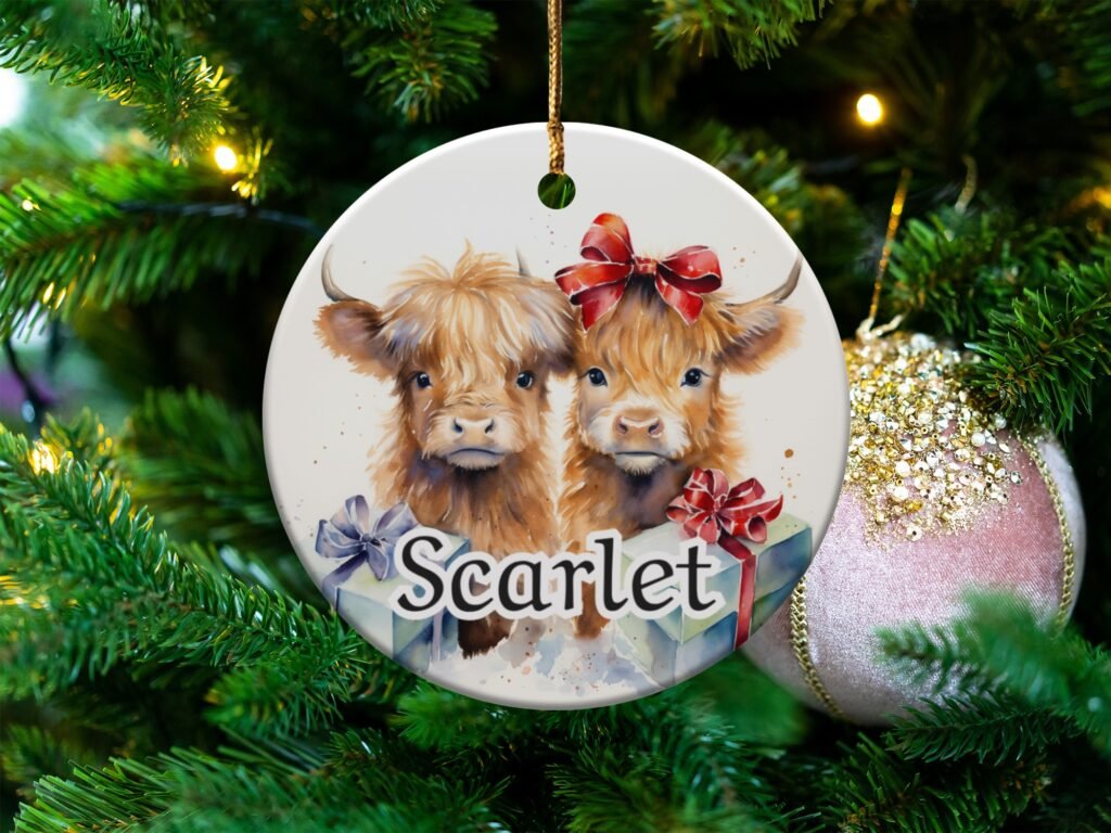 Personalized Highland Cow Christmas Ornament