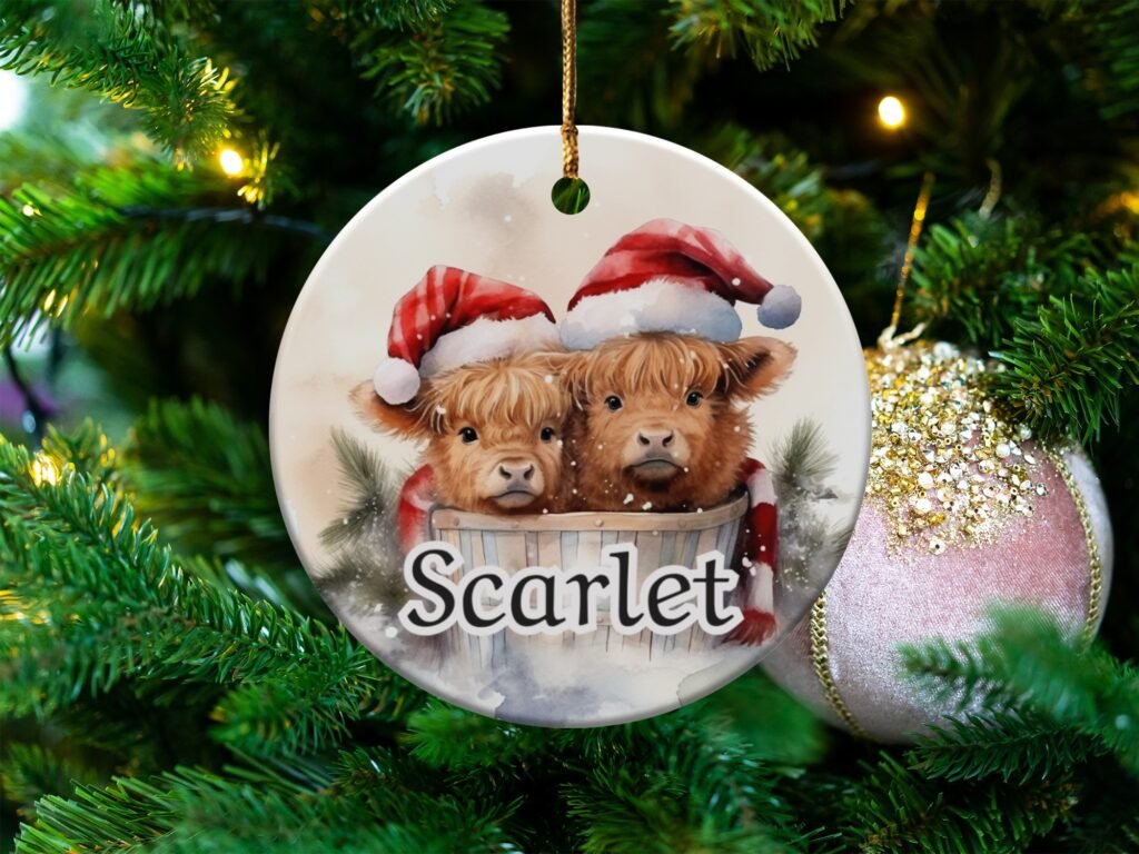 Personalized Highland Cow Christmas Ornament