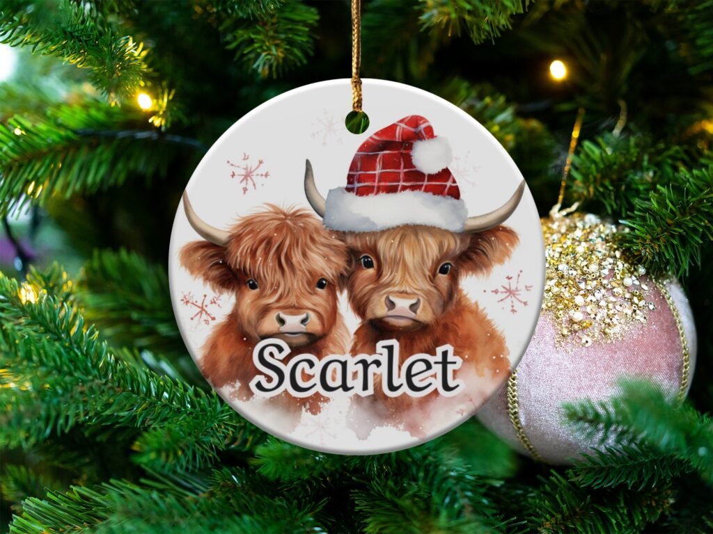 Custom Highland Cow Christmas Ornament