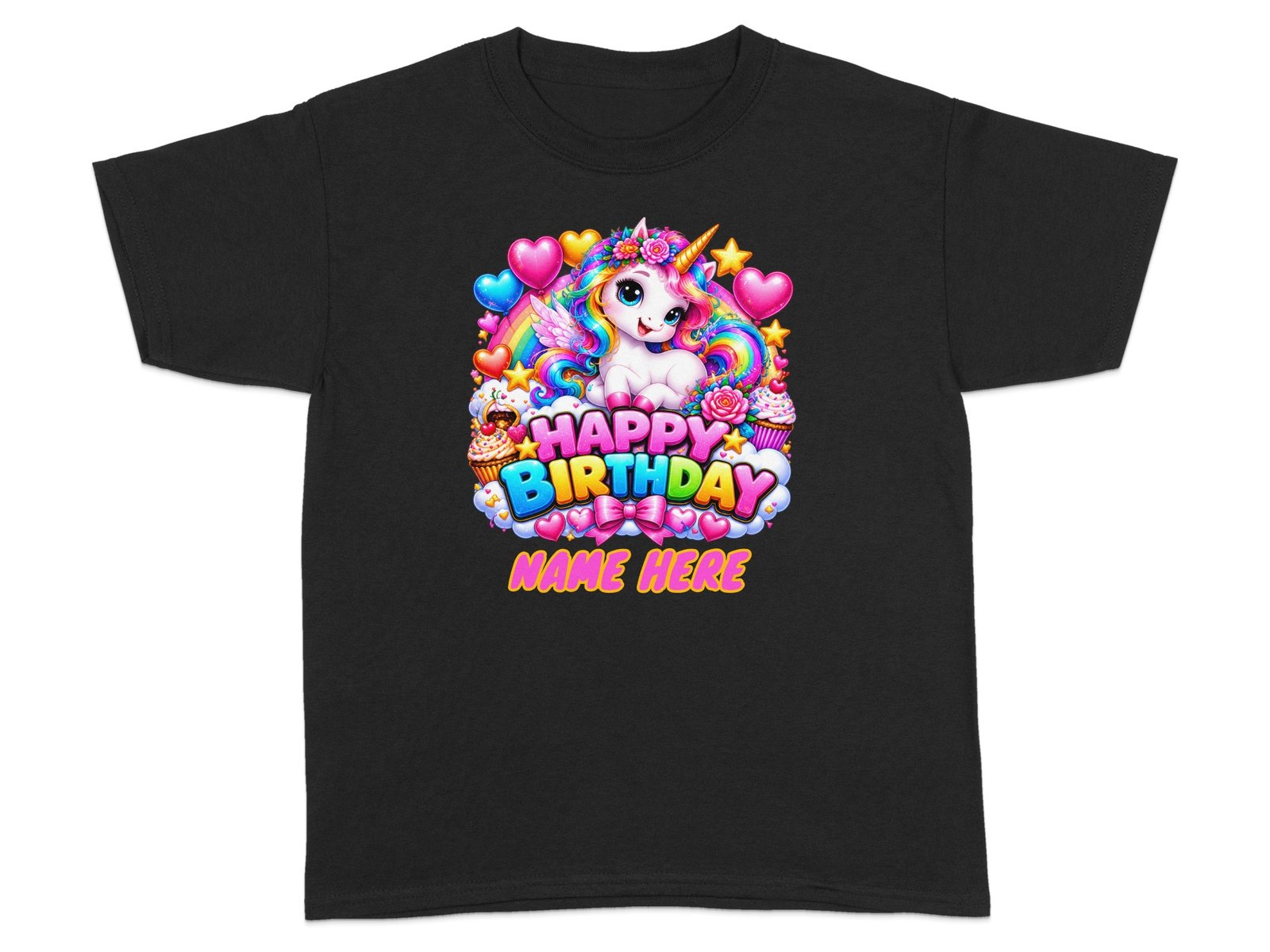 Custom Rainbow Unicorn Birthday T-Shirt - Image 2